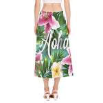 Aloha Hawaiian Flower Print Side Slit Midi Skirt