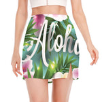 Aloha Hawaiian Flower Print Side Slit Mini Skirt