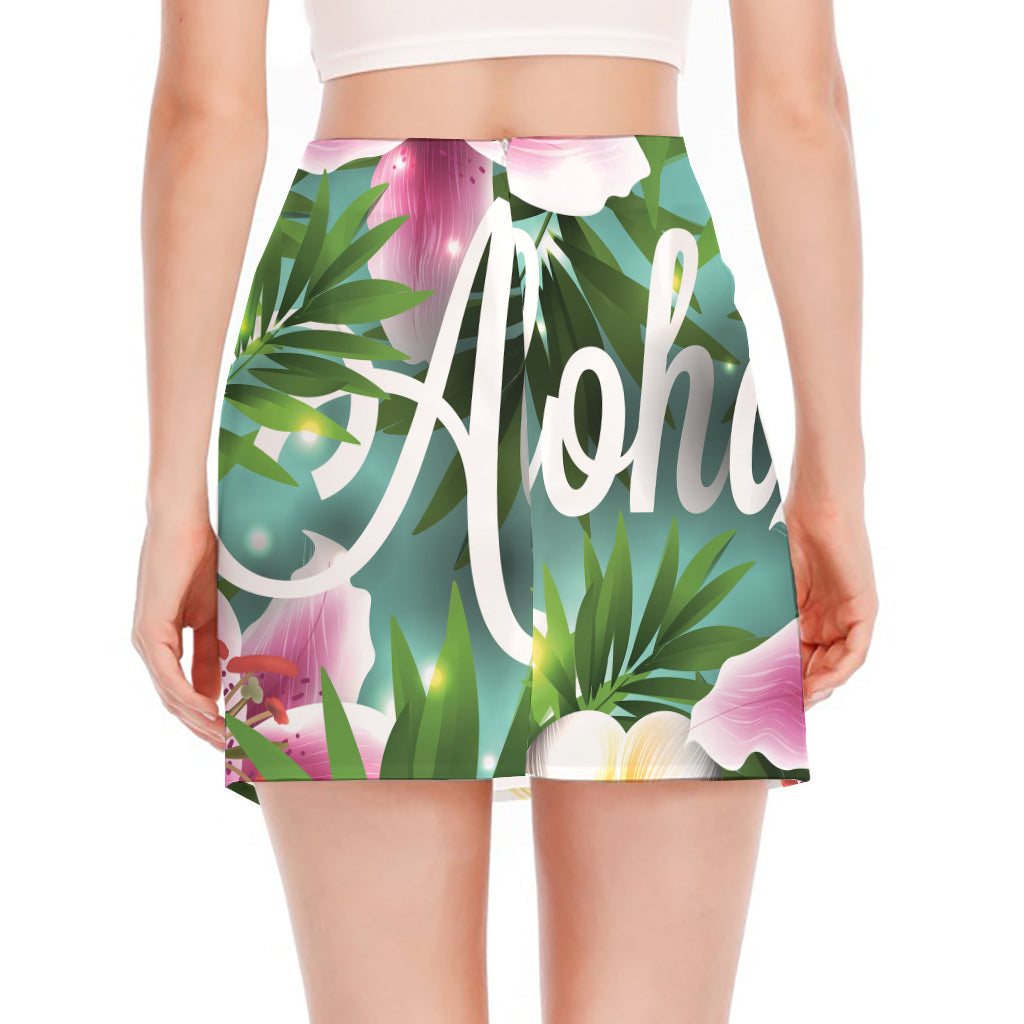 Aloha Hawaiian Flower Print Side Slit Mini Skirt