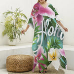 Aloha Hawaiian Flower Print Silk V-Neck Kaftan Dress
