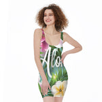 Aloha Hawaiian Flower Print Sleeveless Bodycon Dress