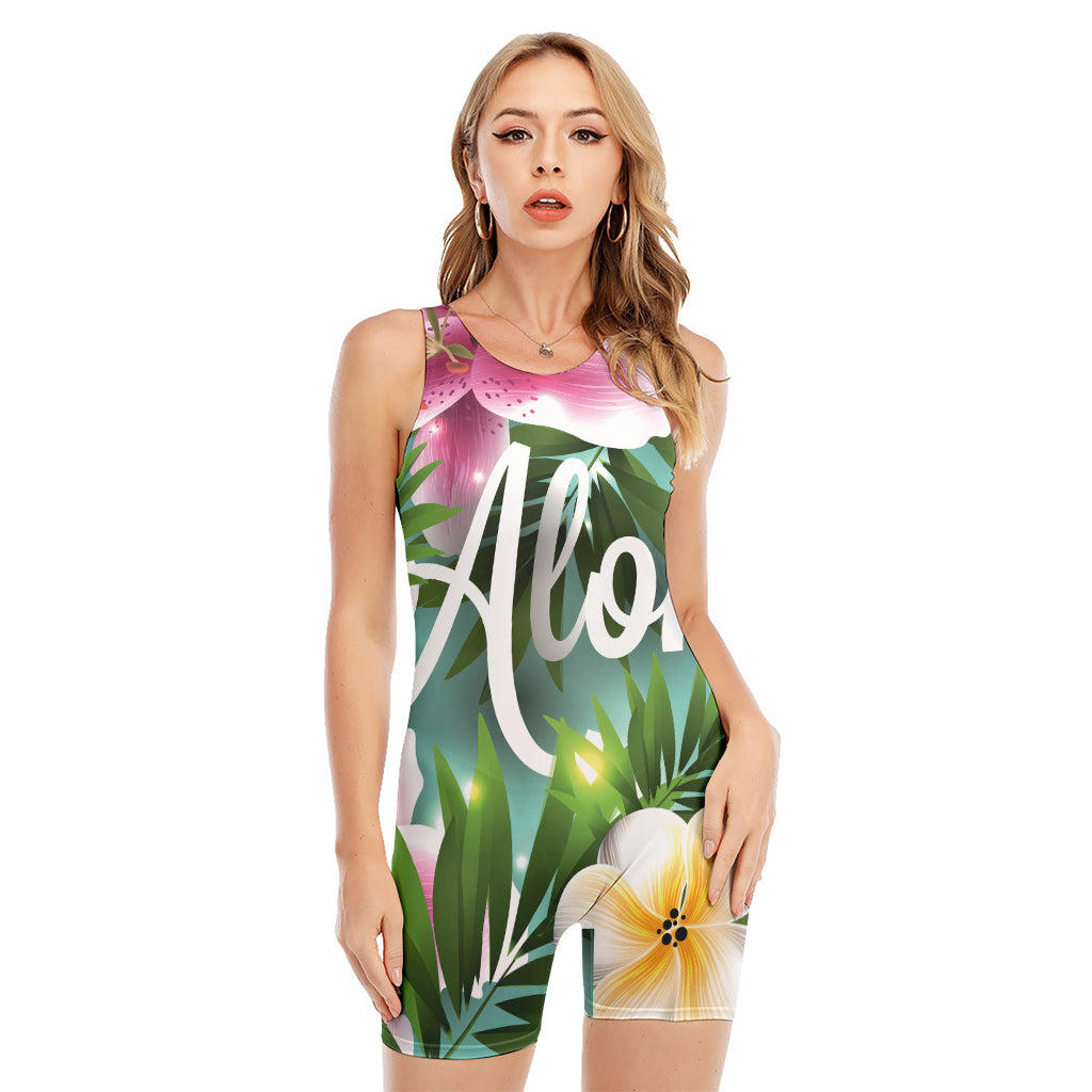 Aloha Hawaiian Flower Print Sleeveless One Piece Swimsuit