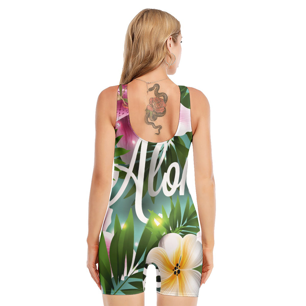 Aloha Hawaiian Flower Print Sleeveless One Piece Swimsuit