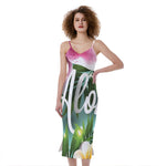 Aloha Hawaiian Flower Print Slim Fit Midi Cami Dress