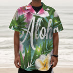 Aloha Hawaiian Flower Print Textured Short Sleeve Shirt