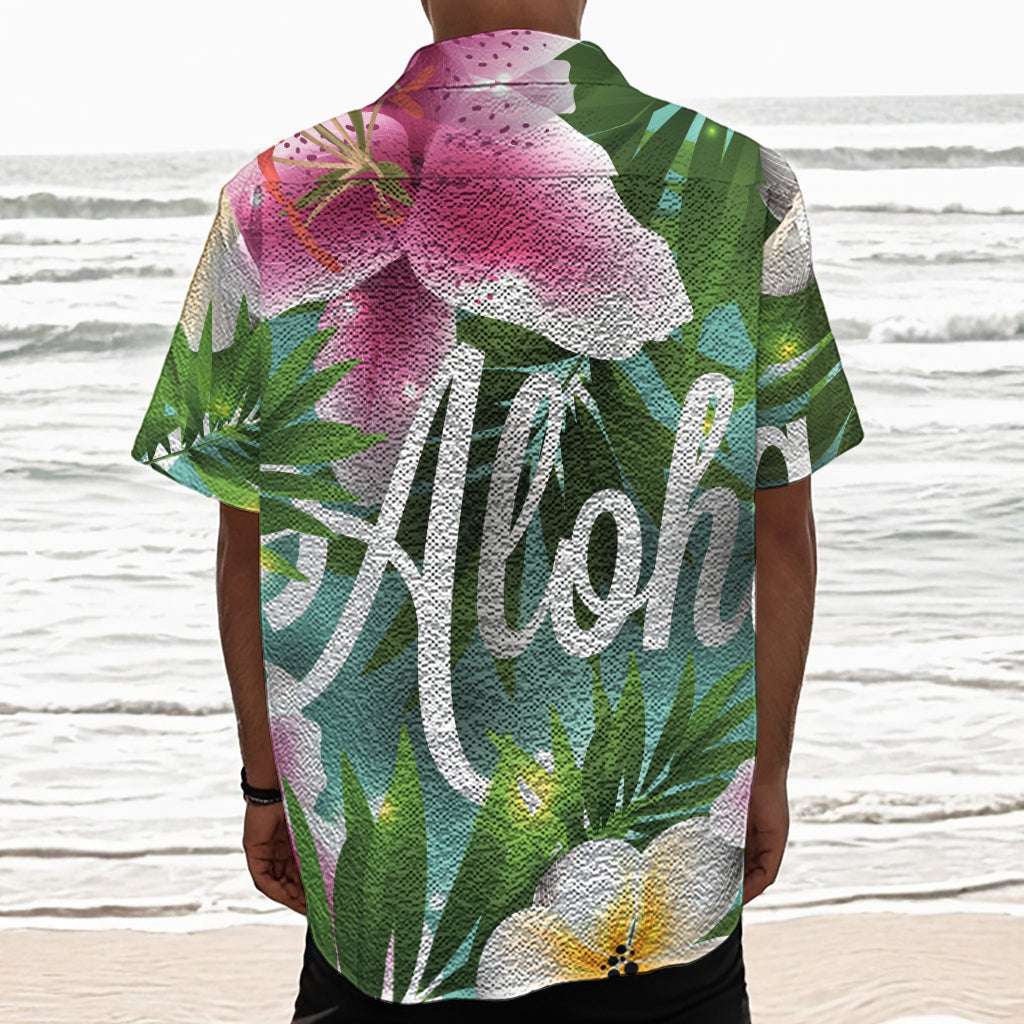 Aloha Hawaiian Flower Print Textured Short Sleeve Shirt
