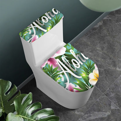 Aloha Hawaiian Flower Print Toilet Lid And Tank Cover Set
