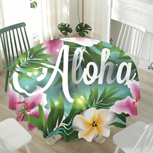 Aloha Hawaiian Flower Print Waterproof Round Tablecloth
