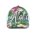 Aloha Hawaiian Flower Print White Mesh Trucker Cap