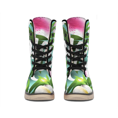 Aloha Hawaiian Flower Print Winter Boots