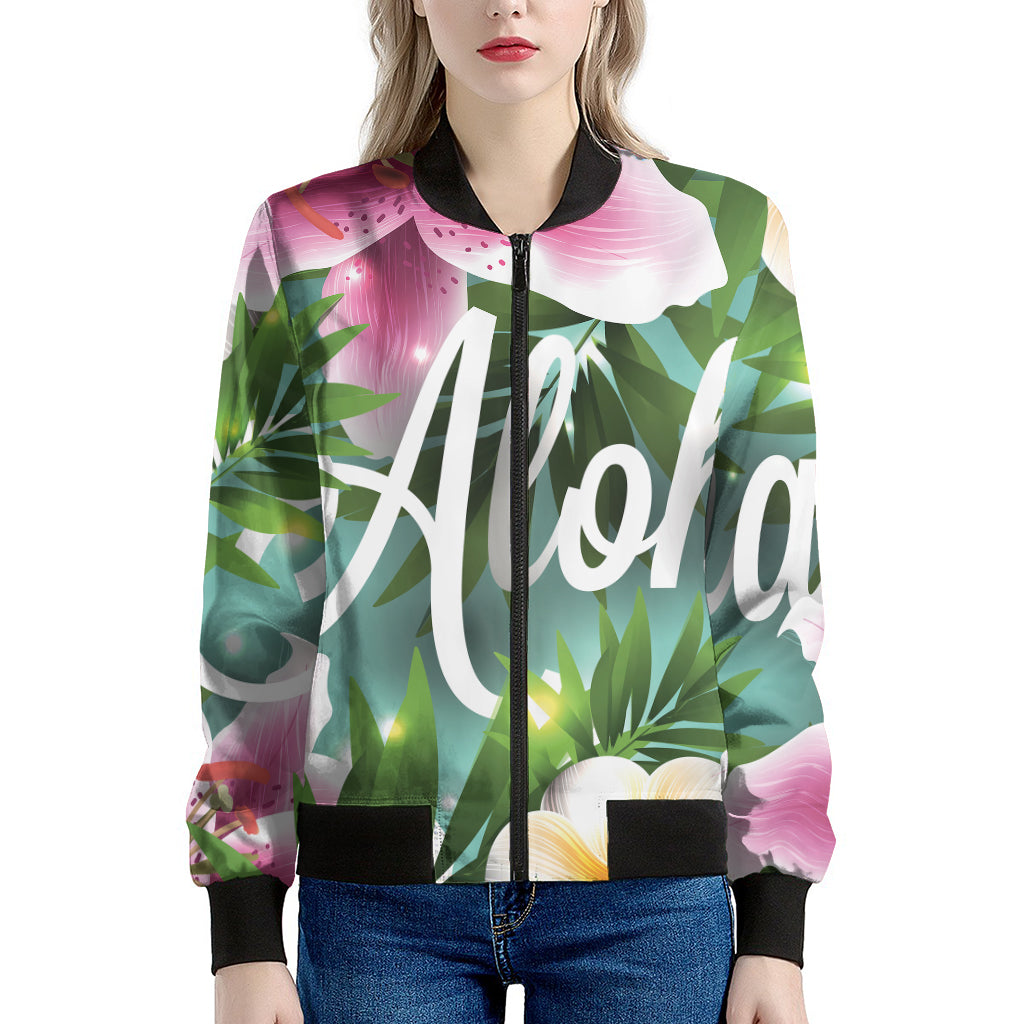 Aloha Hawaiian Flower Print Women's Bomber Jacket