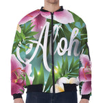 Aloha Hawaiian Flower Print Zip Sleeve Bomber Jacket