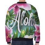 Aloha Hawaiian Flower Print Zip Sleeve Bomber Jacket