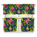 Aloha Hawaiian Flowers Pattern Print 3 Piece Kitchen Curtains
