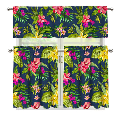 Aloha Hawaiian Flowers Pattern Print 3 Piece Kitchen Curtains