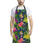 Aloha Hawaiian Flowers Pattern Print Bib Apron With Pocket