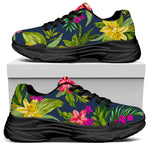 Aloha Hawaiian Flowers Pattern Print Black Chunky Shoes