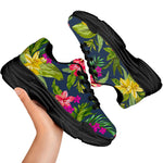 Aloha Hawaiian Flowers Pattern Print Black Chunky Shoes