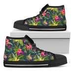 Aloha Hawaiian Flowers Pattern Print Black High Top Sneakers