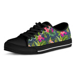 Aloha Hawaiian Flowers Pattern Print Black Low Top Sneakers