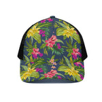 Aloha Hawaiian Flowers Pattern Print Black Mesh Trucker Cap