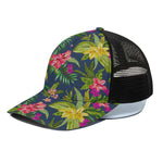 Aloha Hawaiian Flowers Pattern Print Black Mesh Trucker Cap