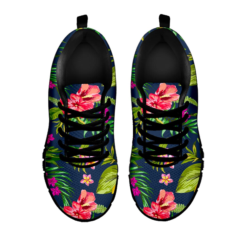 Aloha Hawaiian Flowers Pattern Print Black Running Shoes