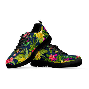 Aloha Hawaiian Flowers Pattern Print Black Running Shoes