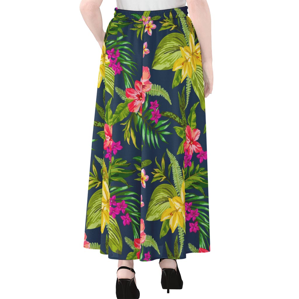 Aloha Hawaiian Flowers Pattern Print Chiffon Maxi Skirt