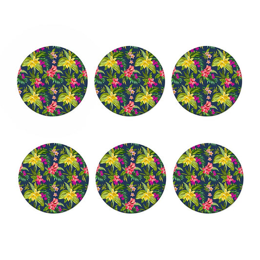 Aloha Hawaiian Flowers Pattern Print Coaster Set