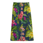 Aloha Hawaiian Flowers Pattern Print Cotton Front Slit Maxi Skirt