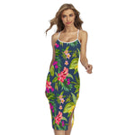 Aloha Hawaiian Flowers Pattern Print Cross Back Cami Dress