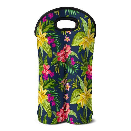 Aloha Hawaiian Flowers Pattern Print Double Neoprene Wine Tote