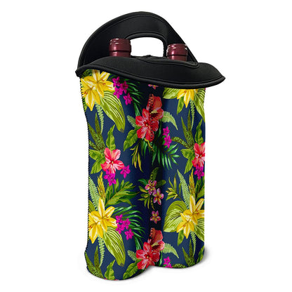 Aloha Hawaiian Flowers Pattern Print Double Neoprene Wine Tote