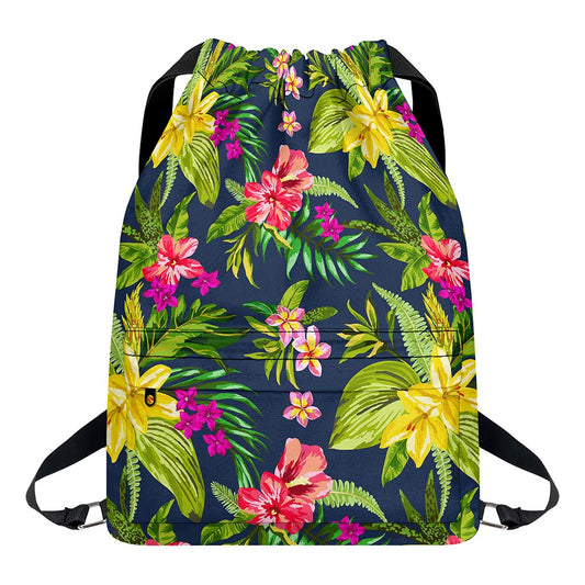 Aloha Hawaiian Flowers Pattern Print Drawstring Backpack