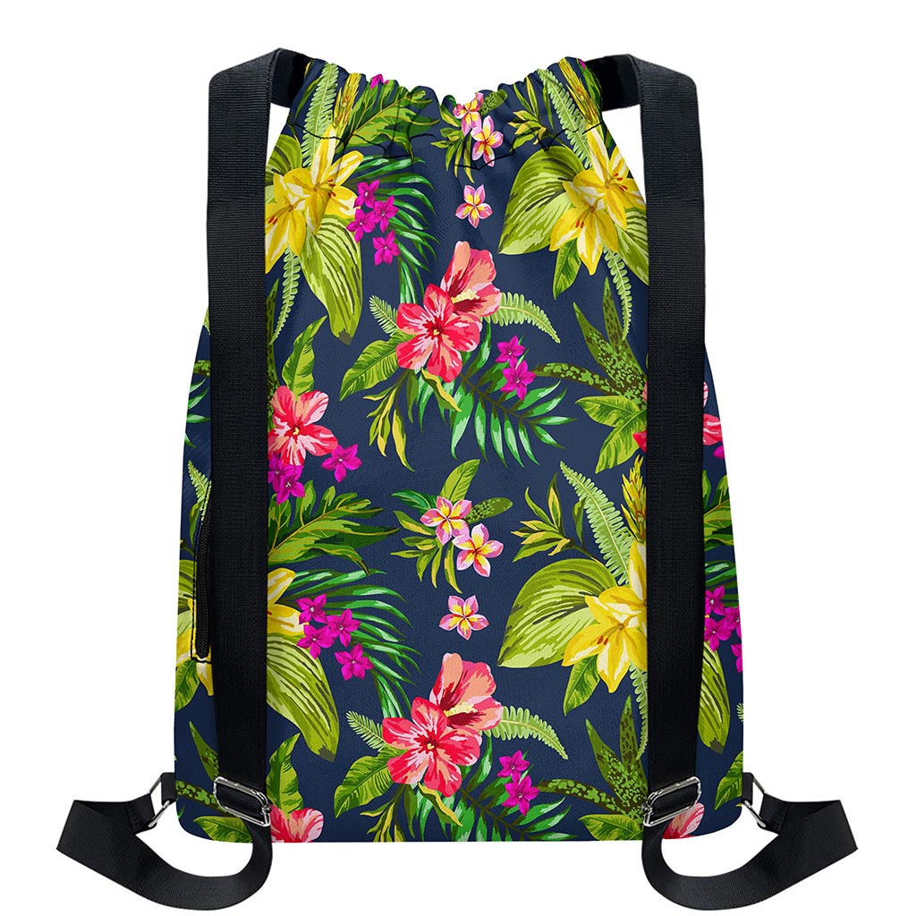 Aloha Hawaiian Flowers Pattern Print Drawstring Backpack