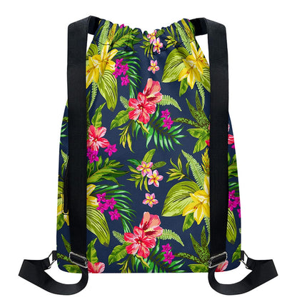 Aloha Hawaiian Flowers Pattern Print Drawstring Backpack
