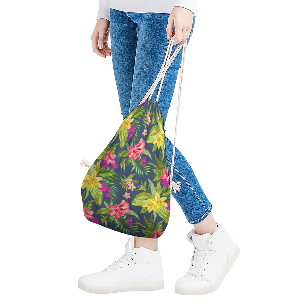 Aloha Hawaiian Flowers Pattern Print Drawstring Bag