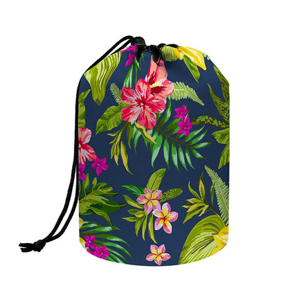 Aloha Hawaiian Flowers Pattern Print Drawstring Makeup Bag