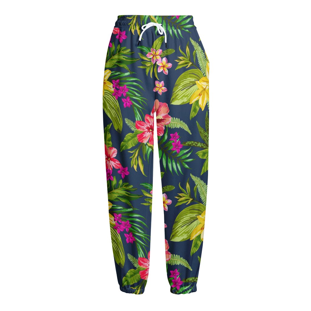 Aloha Hawaiian Flowers Pattern Print Fleece Lined Knit Pants