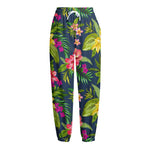 Aloha Hawaiian Flowers Pattern Print Fleece Lined Knit Pants