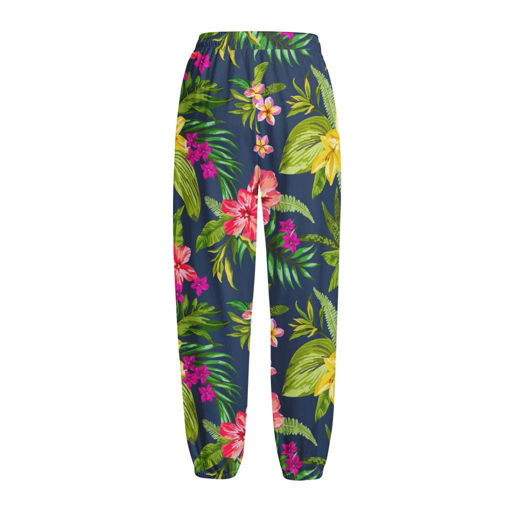 Aloha Hawaiian Flowers Pattern Print Fleece Lined Knit Pants