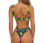 Aloha Hawaiian Flowers Pattern Print Front Bow Tie Bikini