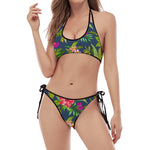 Aloha Hawaiian Flowers Pattern Print Halter Scoop Tie Side Bikini