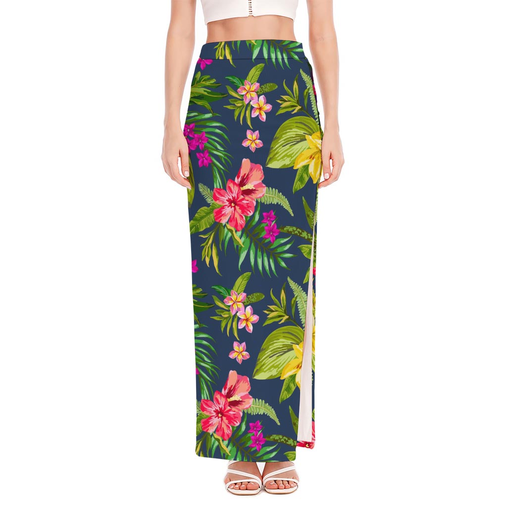 Aloha Hawaiian Flowers Pattern Print High Slit Maxi Skirt