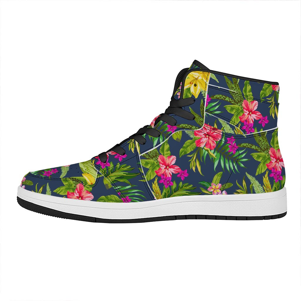 Aloha Hawaiian Flowers Pattern Print High Top Leather Sneakers