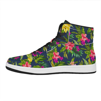 Aloha Hawaiian Flowers Pattern Print High Top Leather Sneakers