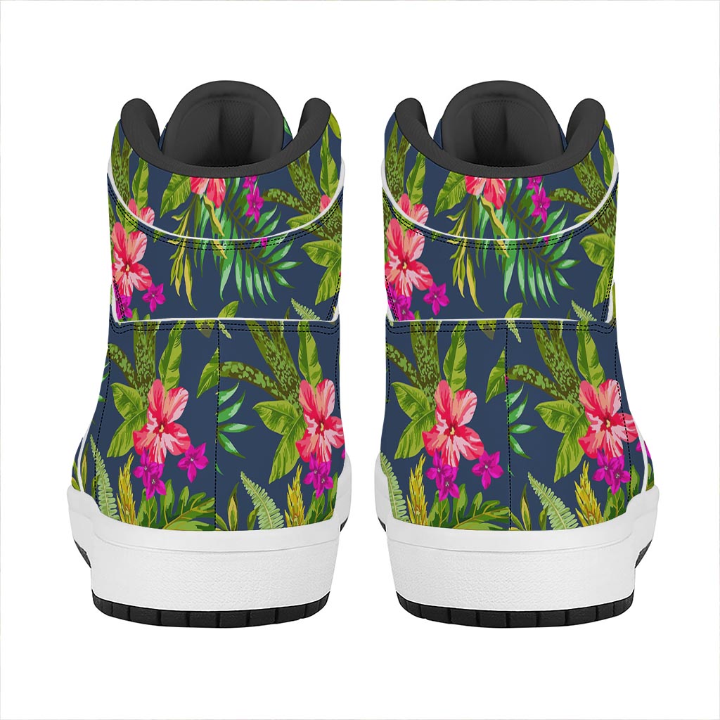 Aloha Hawaiian Flowers Pattern Print High Top Leather Sneakers