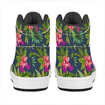 Aloha Hawaiian Flowers Pattern Print High Top Leather Sneakers