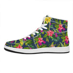 Aloha Hawaiian Flowers Pattern Print High Top Leather Sneakers